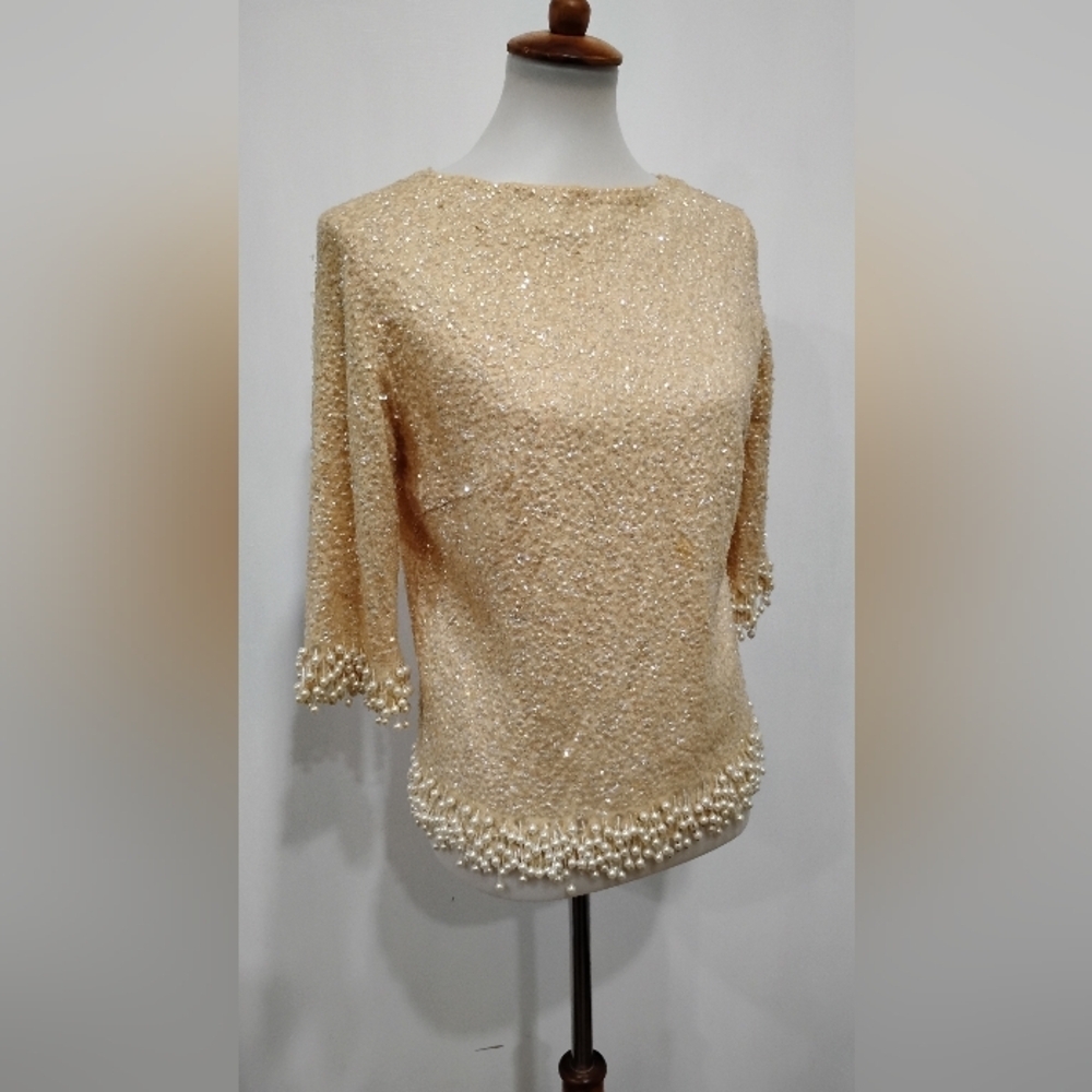 VINTAGE SEQUINED BEADED FRINGE SWEATER - Picture 11 of 11